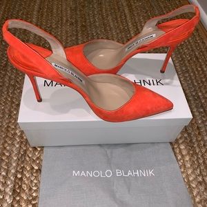 NEW Orange Manolo Blahnik Suede Carolyne 90mm